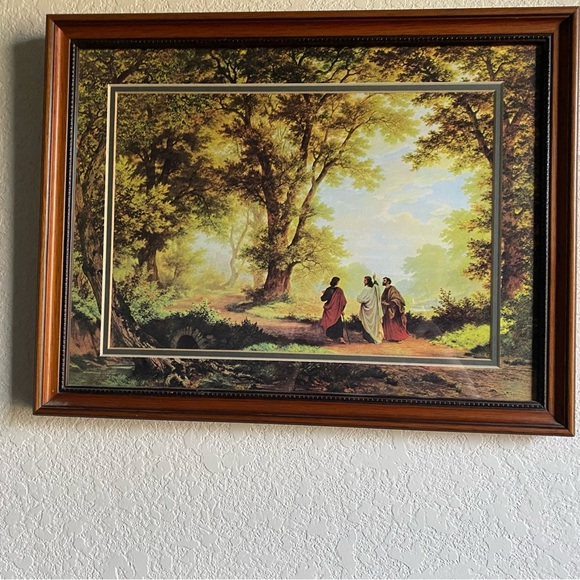 Vintage Dickson Way To Emmaus Wood Framed Print Jesus & Disciples 17.5”x 13.5” - Picture 3 of 14